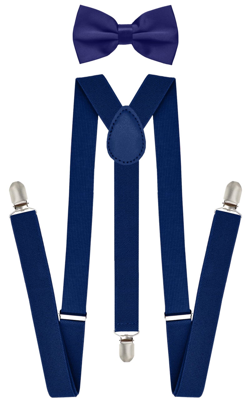 trilece Menâ€™s Suspenders and Bow Tie Set â€“ Adjustable Y-Back Suspenders with Matching Bow Tie, Strong Metal Clips, 1-Inch Wide Dress Set for Weddings, Suits & Formal Wear â€“ Navy Blue - Image 1
